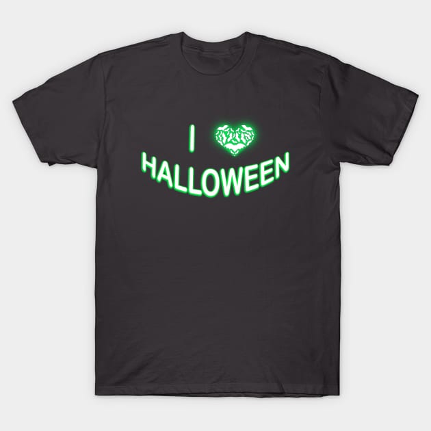 I Love Halloween (Batty Love Heart) Green White T-Shirt by BlakCircleGirl